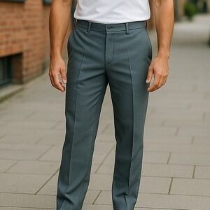 Haband Slate Blue Gray Flat Front Dress Slacks Pants Size 42x30 Classic Office